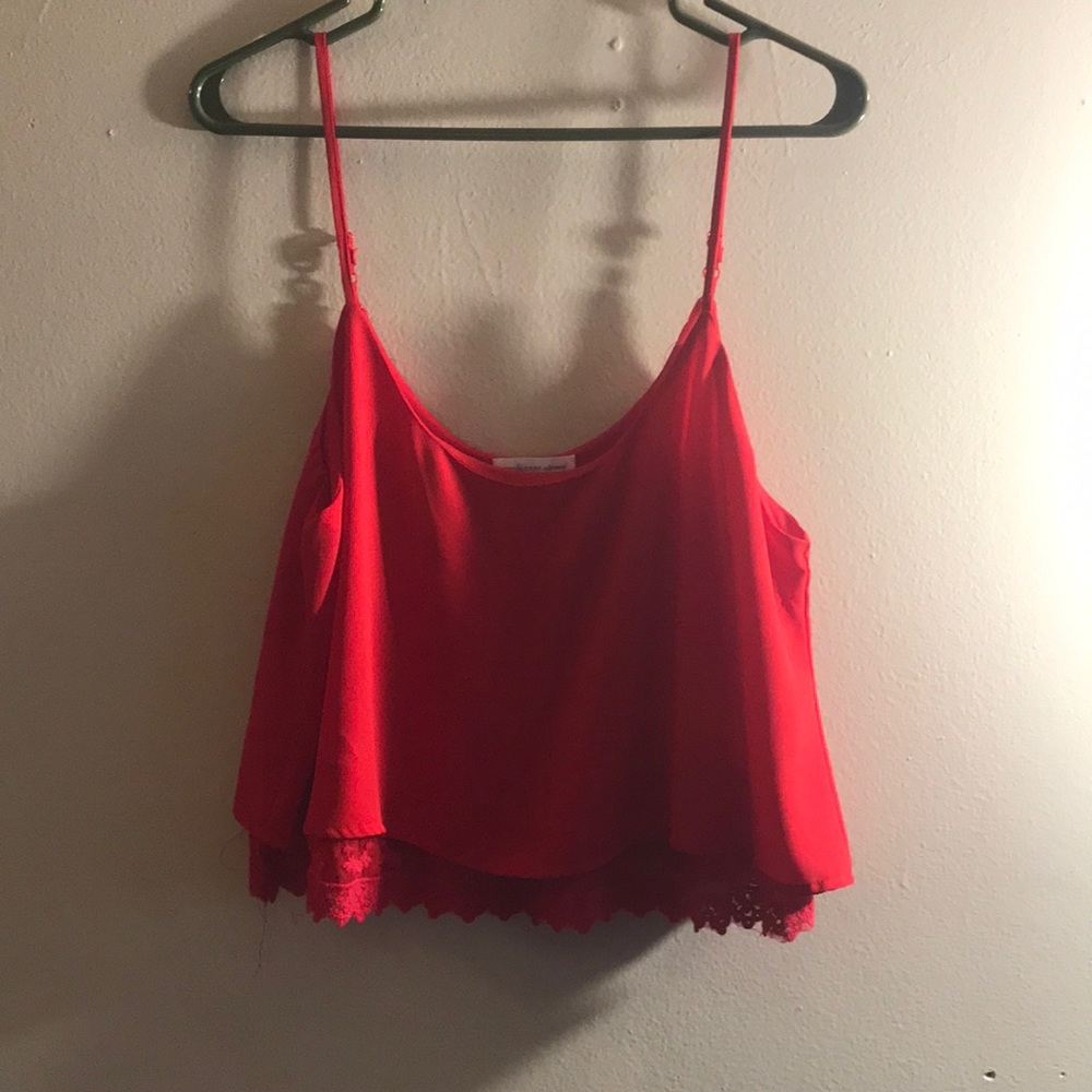 Red lace crop top